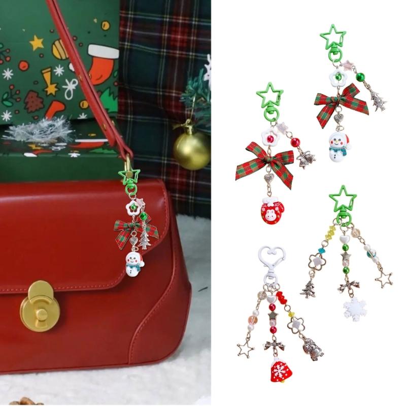Bowknot Acrylic Phone Charm Straps Elegant Beaded Bowknot Phone Charm with Christmas Charm for Backpacks Purses