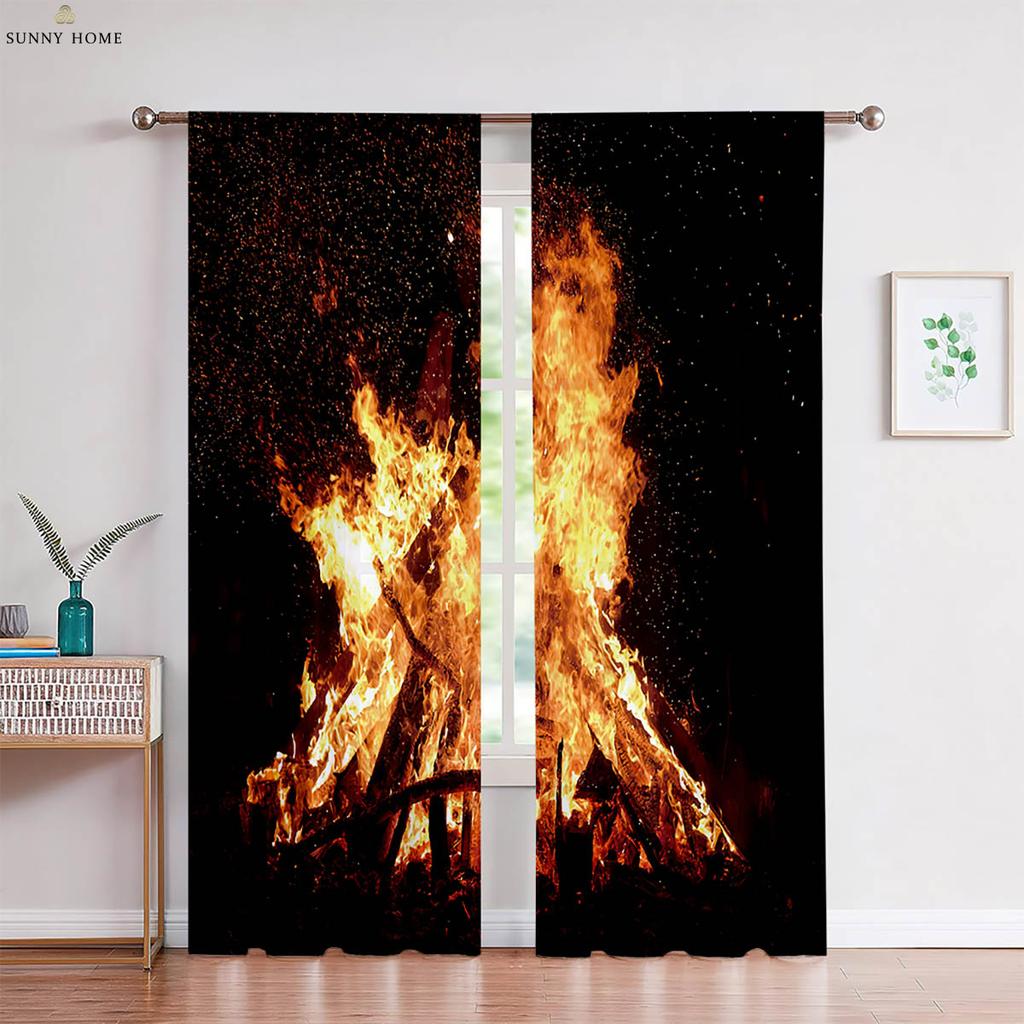 Flame Skull 3D Printed Curtains Cool Black Curtains Living Room Kitchen Bedroom Decorative Curtains Easy To Wash And Care 2 Pcs