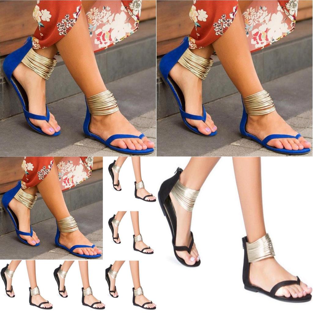 Premium Quality Women's Summer Open Toe Ankle Strap Flats Sandals With Zipper Design For Effortless Elegance