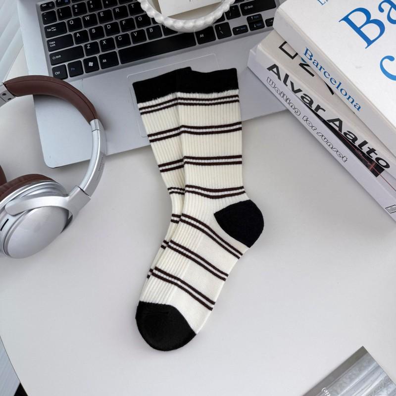 Womens Winter Mid-Calf Striped Compression Socks Casual Sport Crew Students Couples Warm Wool Blend Stackable