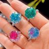 Jewelry Copper Bottom Gold-Plated Imitation Rose Cut Sea Blue Light Luxury Ring Women 14 * 14