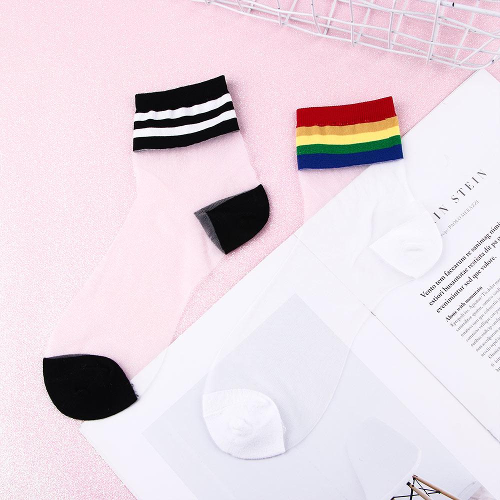 

Summer Christmas Glass Silk Transparent Harajuku Thin Rainbow Ankle Socks Socks Short Socks