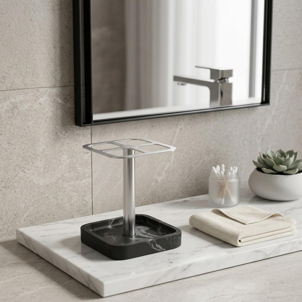 Modern Resin Toothbrush Holder Stand with 304 Stainless Steel Support for Electric Toothbrush and Essentials Organization