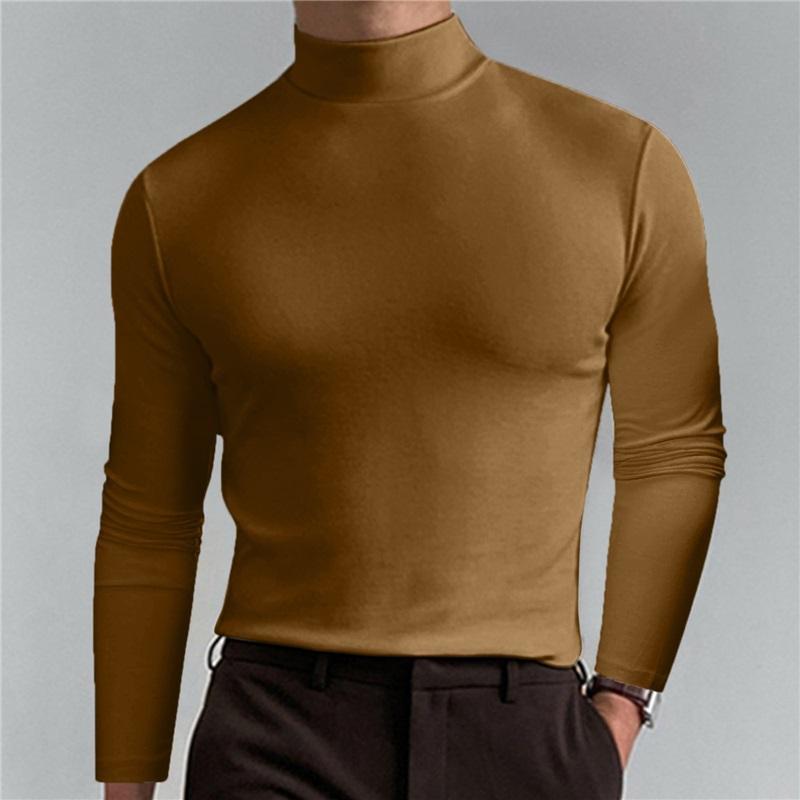 Camisa de manga larga ajustada para hombre con cuello alto, suave, elástica, capa base casual