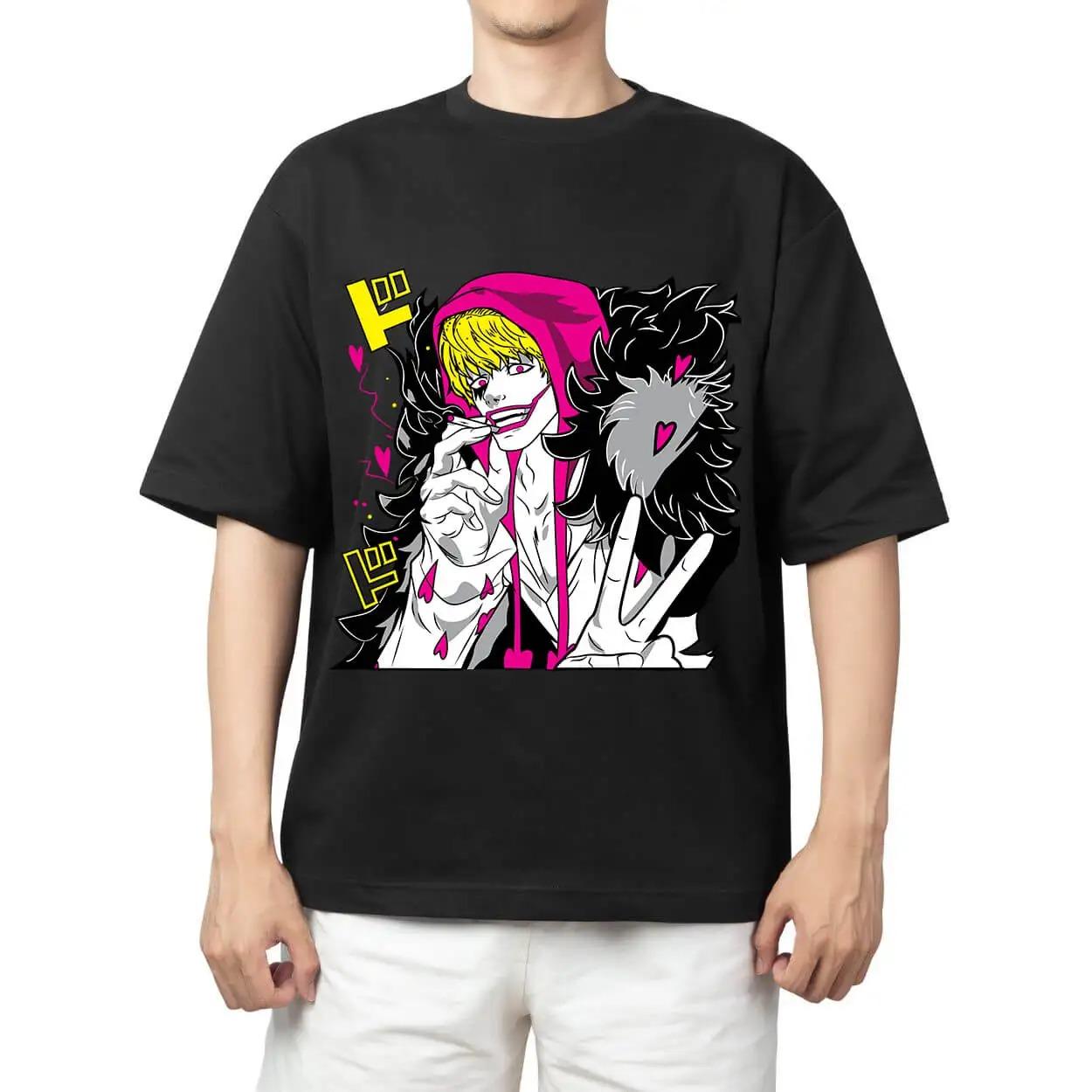 One Piece Donquixote Rosinante (Corazon) Anime Black Oversized T-Shirt Streetwear Pop Rock Concert Fan Merch T-Shirt 4XL