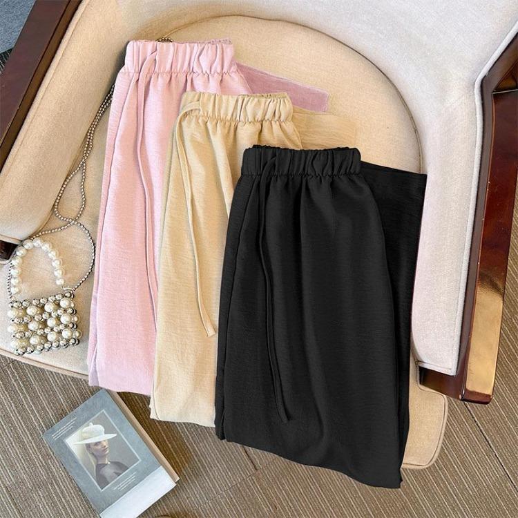 Plus Size Women High Waisted Wide Leg Trousers Summer Cool Feeling Straight Thin Pants
