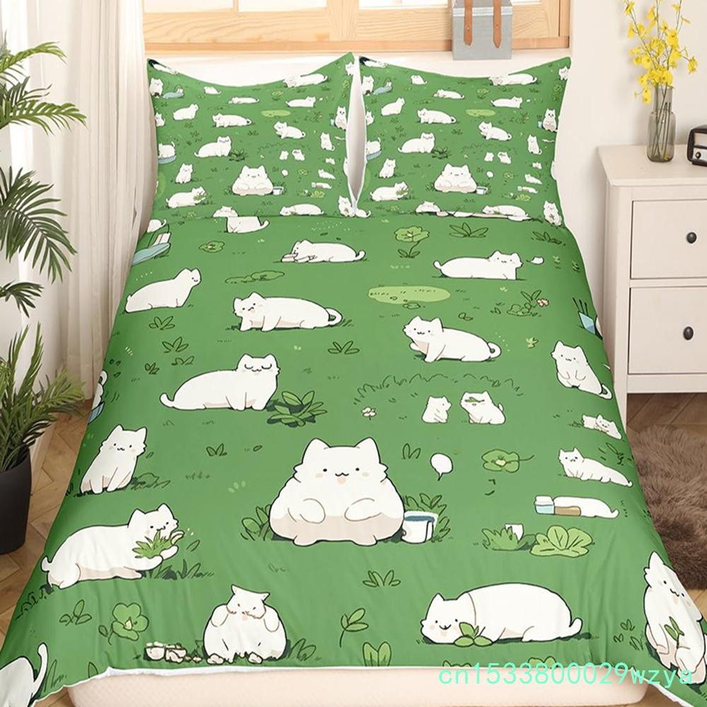 Kawaii kočičí povlak na peřinu Růžová mašlička Koťátko Ložní souprava Sladký zvířecí přikrývka Potah na přikrývku Princezna Mašlička Holčičí Polyesterový potah na přikrývku