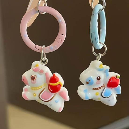 Keychain Pendant 3D Horse Hollow Bell Key Chain with Metal Ring Lucky Charm Bags Keys Gift Accessory