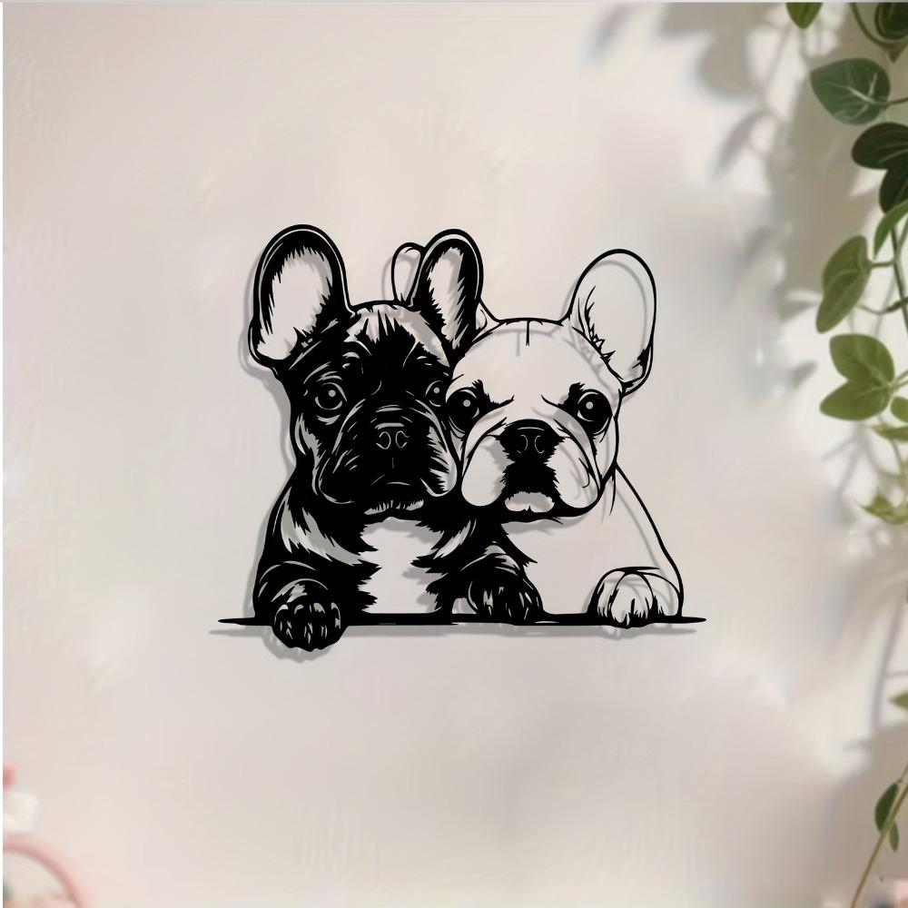 French Bulldog Pair Metal Wall Art, Adorable Statue Mural, Rust Resistant Indoor Outdoor Decor, Gift for New Year Easter Pet Lover