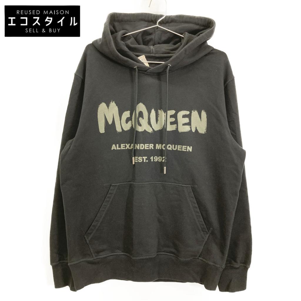 Alexander McQueen Black 23 Years 688715QTAAB Paint Logo Pullover Hoodie tops M blackUsed