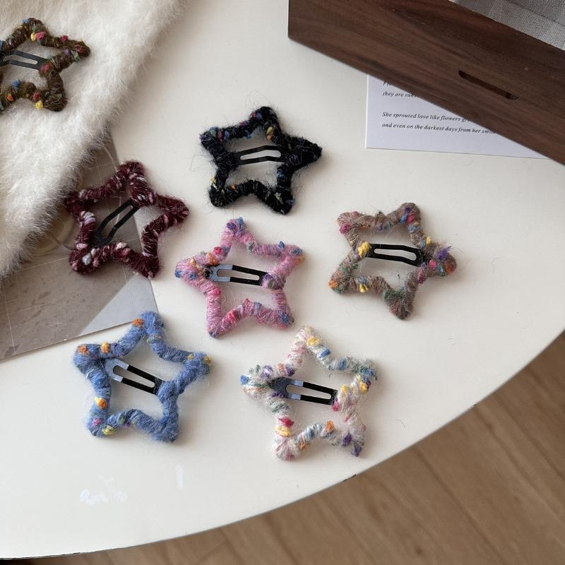 Star Hair Clip Handmade Colorful Dot Yarn Soft Plush Five Pointed Star for Bangs Non Slip Cute Small Size Daily Use