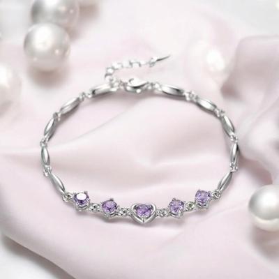 Copper Sterling Silver Plated Heart Shape Designed Charm Bracelet for Women
