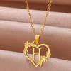 Collana Delicata con Iniziali di Fiori Color Oro Donna Ragazza Acciaio Inossidabile Cuore Lettera Girocollo Migliori Regali Gioielli Alfabeto