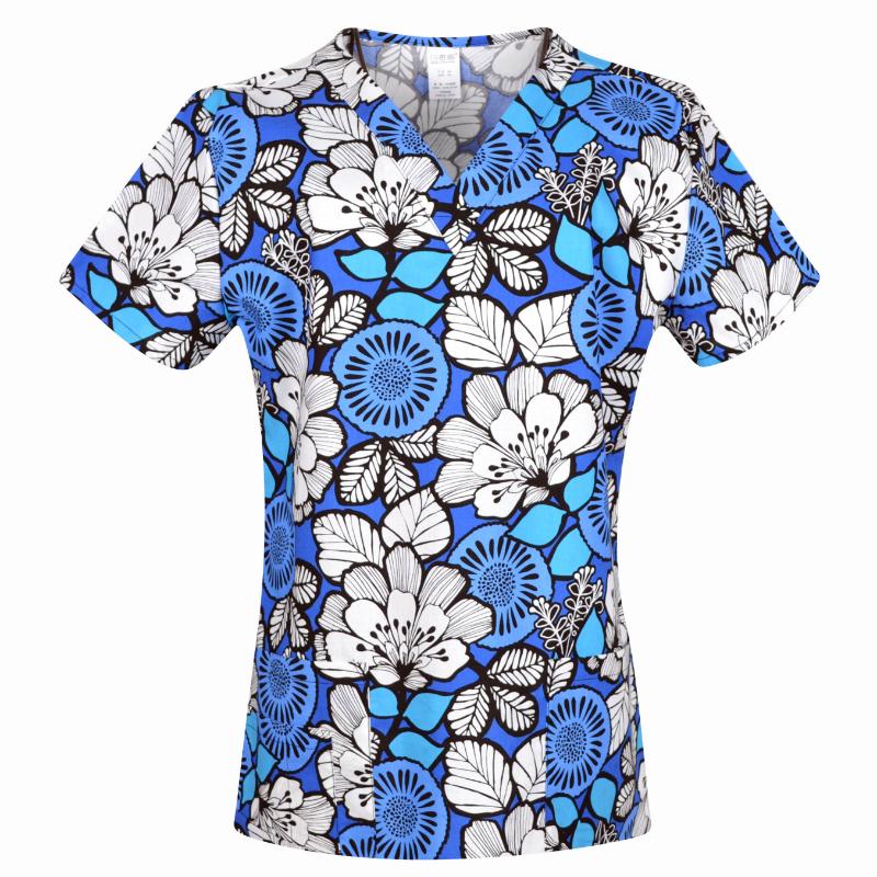 Hennar High Quality Print Scrub UniformFor Women In 100% Cotton 4 pockets,XXS-5XL Medical Scrub Tops