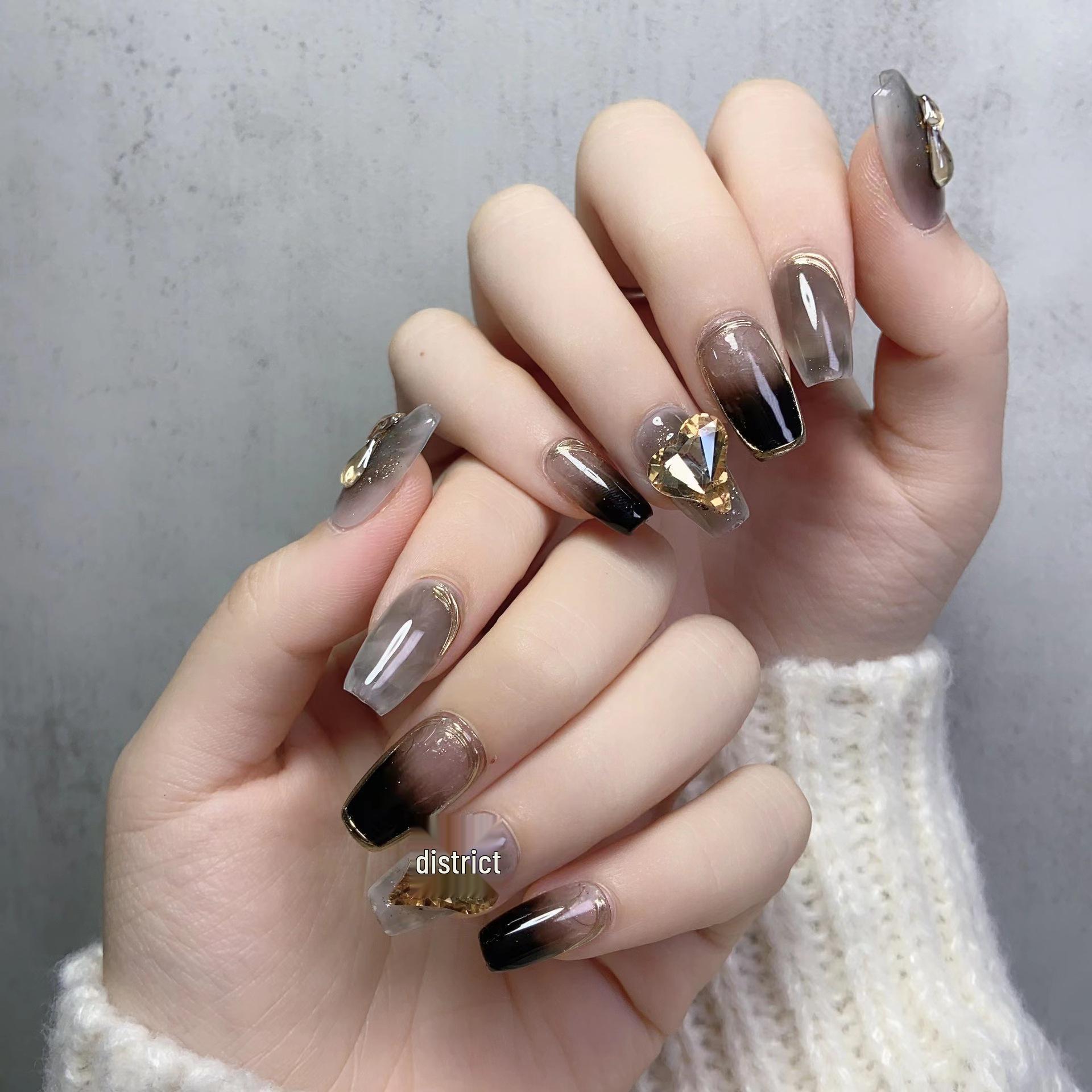 

Black Ombre Gold Foil Diamond Removable Nail Art Patches