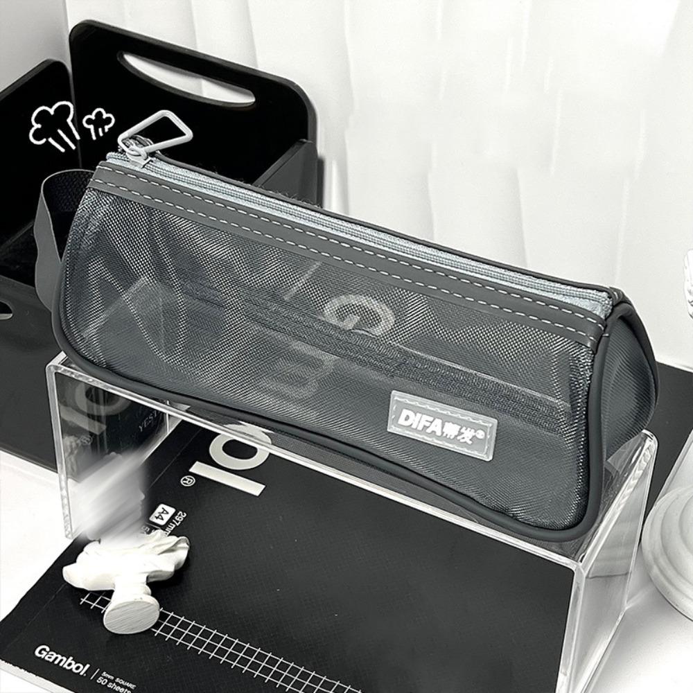 

U-shaped Stable Base Pencil Case Transparent Stationery Organizer Portable Pen Bag Students сірий