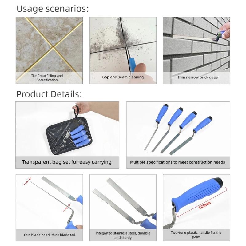 Professional Stainless Steel Grout Trowel Scrapers Tools 4 Sizes In Plastic Ergonomic Handle With Portable Carrying Bag