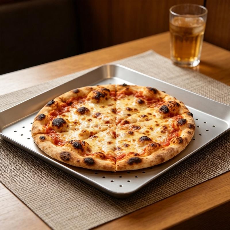Square Aluminum Alloy Pizza Pan Even Heat Distribution Baking Tray Ideal For Home And Restaurant