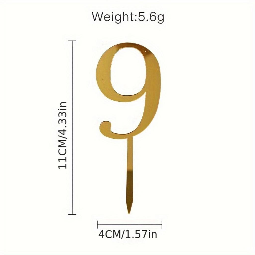 10pcs Acrylic Number Cake Toppers 0-9 for Birthday, Wedding - Golden Dessert Table Decorations.