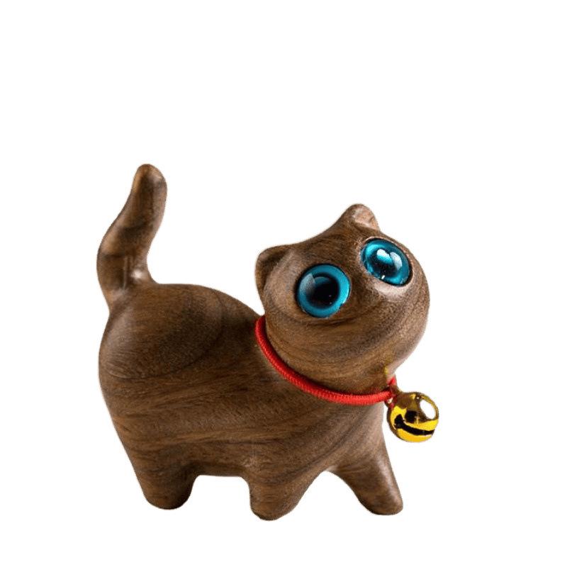 Cute Kitten Ornaments: Creative Green Sandalwood and Ebony Wooden Carving for Cars