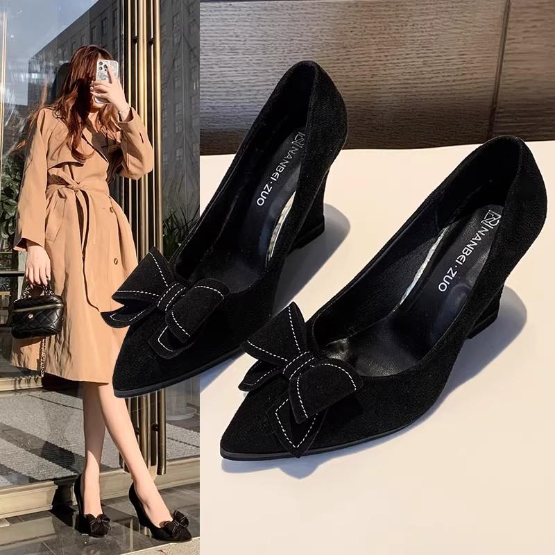 Fashion New Spring and Autumn 2025 Fashion Pointed-toe Wedge Heels, Shallow Opening, Comfortable and Non-tiring High Heels for Women
