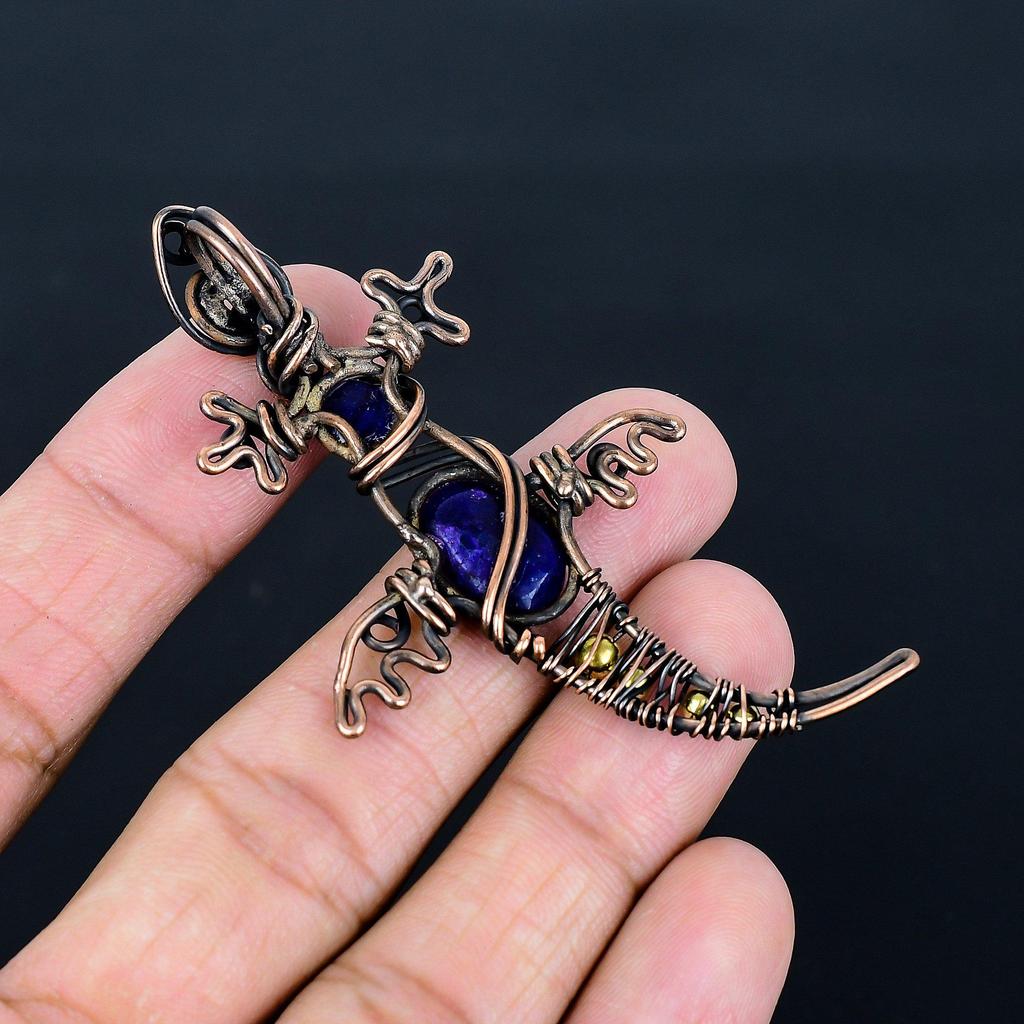 Blue Sapphire Pendant, Handmade Gemstone Pendant, 999 Copper Wire Wrapped Pendant Antique Jewelry, For Engagement Gift