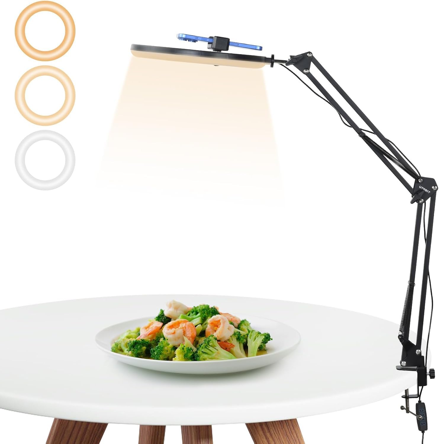 

Кольцо UTEBIT 10 дюймов для съемки сверху, 3-цветный осветительный кронштейн для съемки смартфоном на 360 градусов, селфи, распространение, конференция по еде