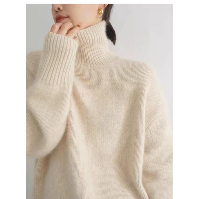 Women's Turtleneck Sweater Soft Warm Loose Casual Solid Color Knit Pullover Basic Style Top Autumn and Winter Commute Harajuku Style