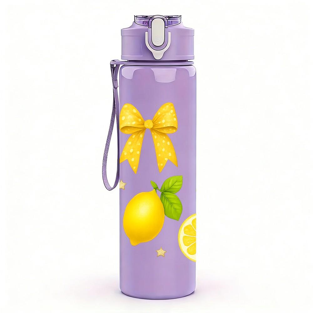 1PC Fresh Yellow Lemon Fruit Pattern 750ml Color Plastic Sports Water Bottle Leakproof Flip Straw Lid Suitable for Sports Office Home Use