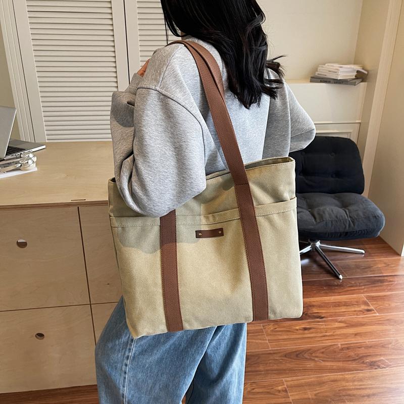Large Capacity Canvas Travel Bag Commuter Shoulder Bag Shopping Bag Women's Handbag