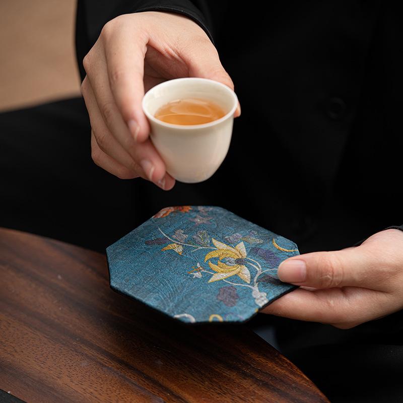 Chinese Brocade Teacup Holder Coaster Cloth Cotton Linen Pot Tea Mat Table Insulation Kung Fu Tea Ceremony Teaware Accessories