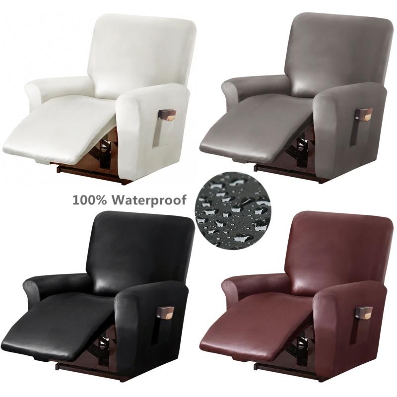 1 /2 Seat Recliner Armchair Cover Elastic Pu Leather Waterproof Sofa Cover Solid Color Lazy Boy Relax Single Sofa Slipcovers Home