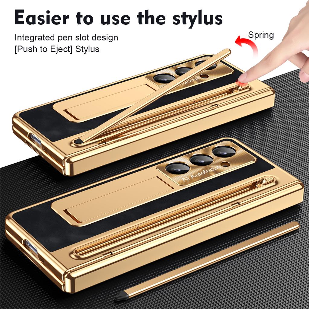 PU Leather Glass Film Pen Slot with Pen Phone Case for Samsung Galaxy Z Fold 8 6 5 4 3 Fold6 Fold8 Ultra Hinge Protection Cover