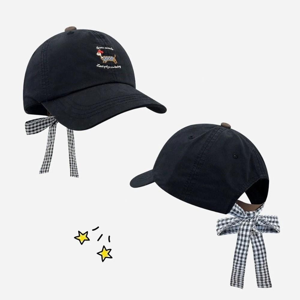 Embroidered Dog Baseball Cap Bow Tie Sun Hat Fashion Duckbill Hat  Spring/summer чёрный