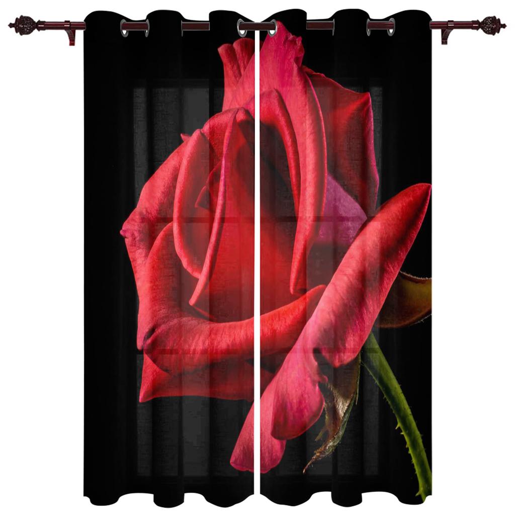 Red Rose Window Curtain for Living Room Bedroom Drapes Home Decor Kitchen Blinds Curtains