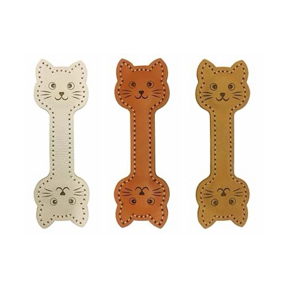 3PCS Magnet Buckle PU Leather Bookmark Vintage Style Cat Face Bookmark Page Divider Library Use
