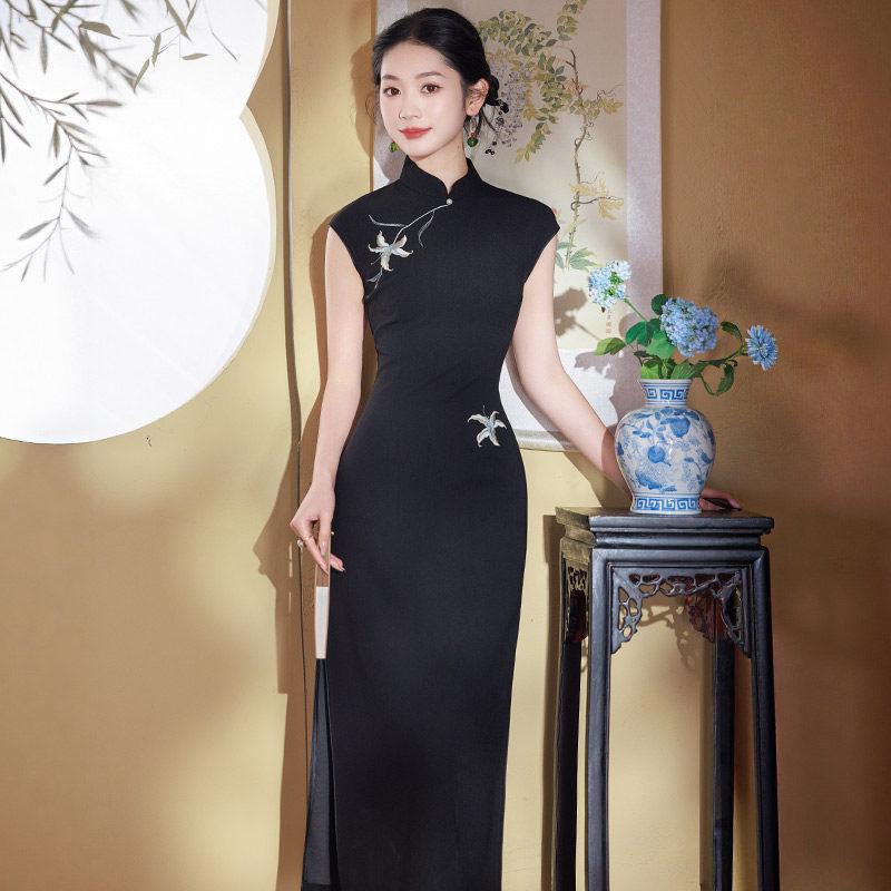 Nero senza maniche stile nazionale nuovo cinese quotidiano Suzhou lungo cheongsam migliorato giovane 1011 nuovo da donna alta sensazione