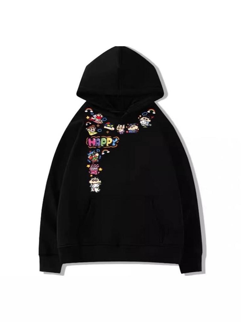 Fleece-Lined Shin-chan Cartoon Hoodie - Casual Couple Outfit for Autumn and Winter