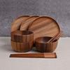 Wooden Round Retro Style Wooden Bowl Japanese Salad Bowl Solid Wood Soup Bowl