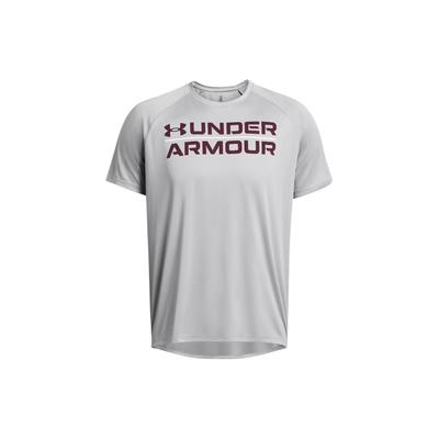 Retro Letter Logo Print Schnelltrocknendes Atmungsaktives Rundhals-T-Shirt Herren Oberteile Silber 1377142-012