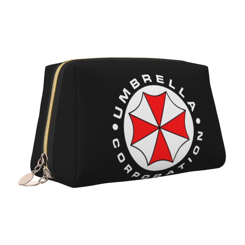 Umbrella Corporation Leather Makeup Bag Foldable Waterproof Travel Storage Pouch Portable Toiletry Cosmetic Bag for Women Girls
