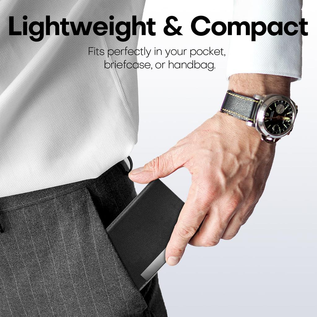 Padike Business Card Upgraded Microfiber Leather Business Card Case Pocket Card Holder Men and Metal Slim Business Card Holder RFID Blocking Business