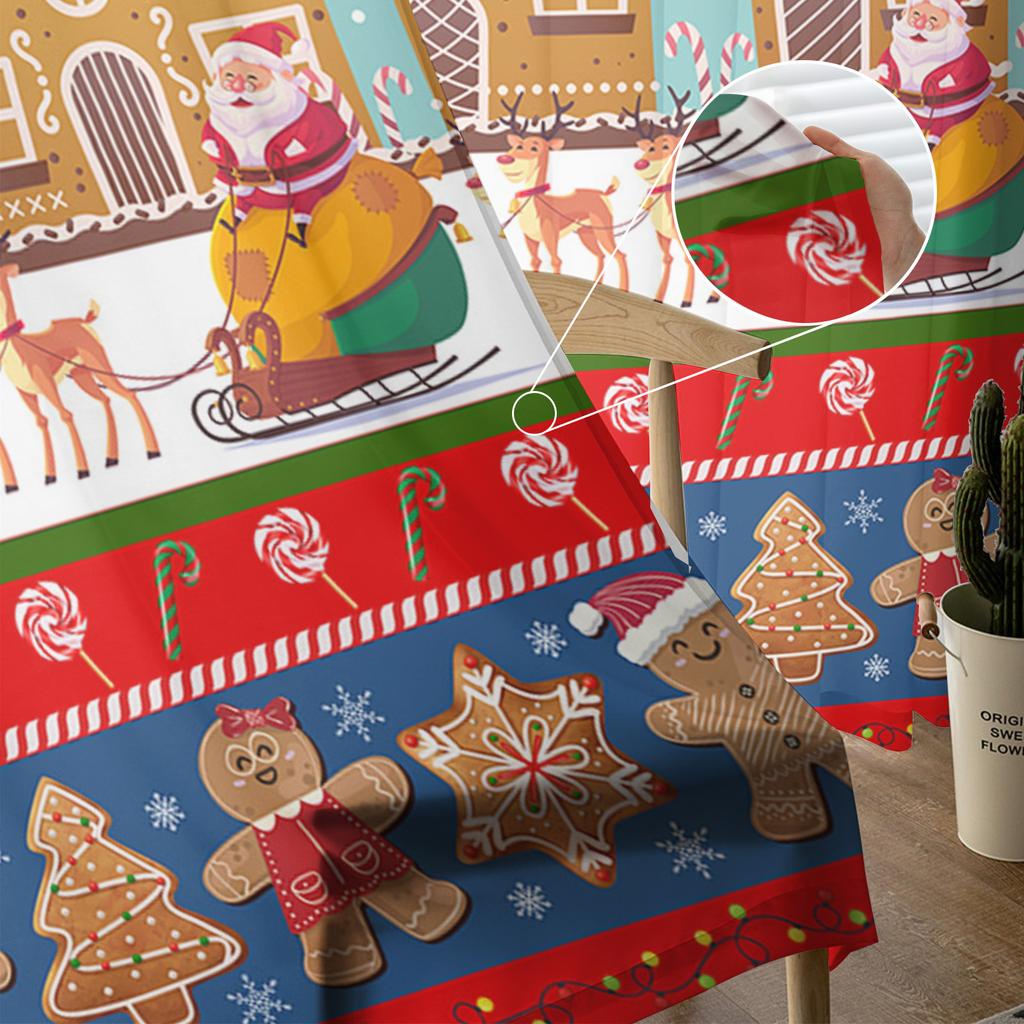 Weihnachtsvorhang Lebkuchen Süßigkeiten Weihnachtsmann Tüllvorhang Transparente Volants Vorhänge für Wohnzimmer Heimdekoration Drapierungspanel