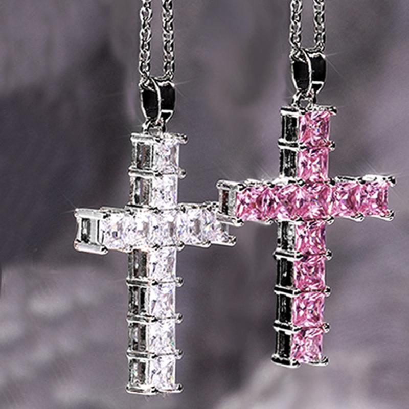 Jesus Cross Pendant Necklaces Sparkling Charm Necklace Punk Jewelry Gift For Women