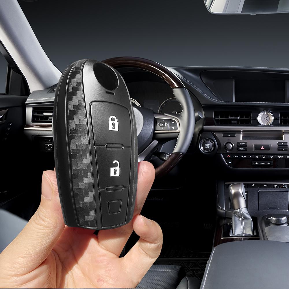 Carbon Fiber Silicone Car Key Fob Case Shell Cover Key Holder Fob For Suzuki Kizashi Vitara Sx4 S-cross Swift Baleno Alivio