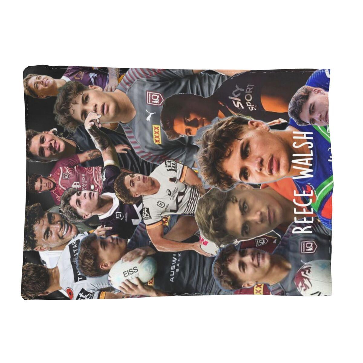 Reece Walsh Nrl Hot Collage Photos Blanket Soft Warm Flannel Throw Blanket Cover for Bed Living room Picnic Travel Home Sofa Size: 75*100cm, Weight: 230 GSM