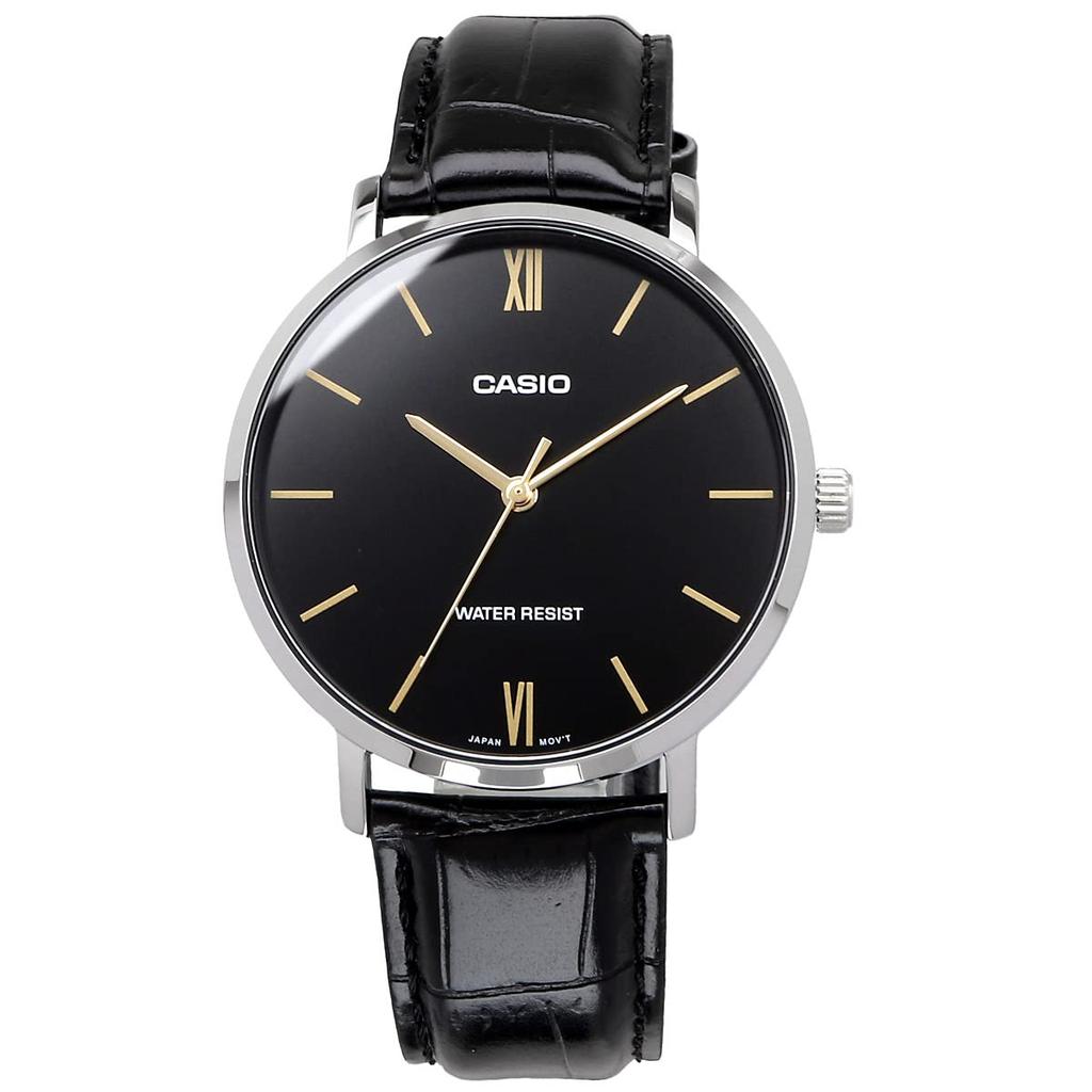 Casio Quartz Men's Watch MTP-VT01L-1B Black with Black Leather Band (Imported)