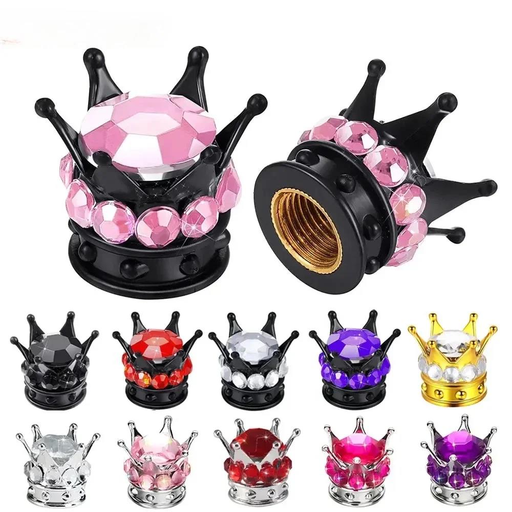 4PCS Wheel Tire Valve Caps Cover Crown Shape Bling Diamond Tyre Stem Dust Valve Caps Truck Car Motorcycle Bicycle Air Cover Stem Caps1