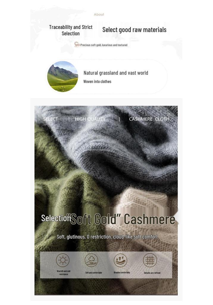 Men's Casual Cable Knit Cashmere Sweater - Autumn/Winter Half-High Neck Zipper, Long Sleeve, Loose Fit.