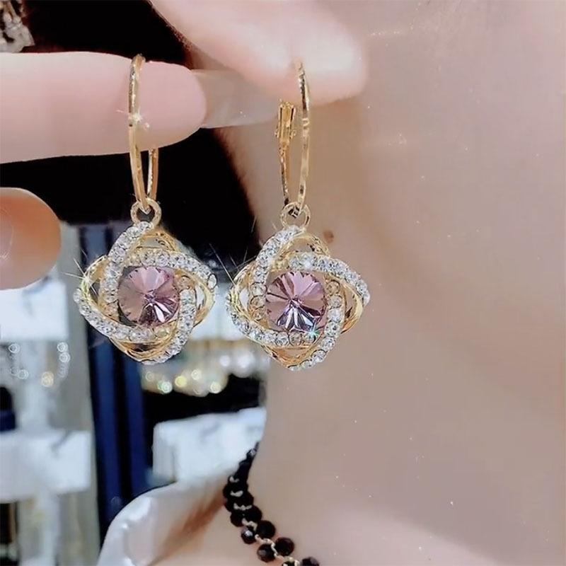 Purple Three-dimensional Earrings with Feminine Temperament, Luxurious and Sparkling Exquisite Earrings, Retro and High-end Earrings